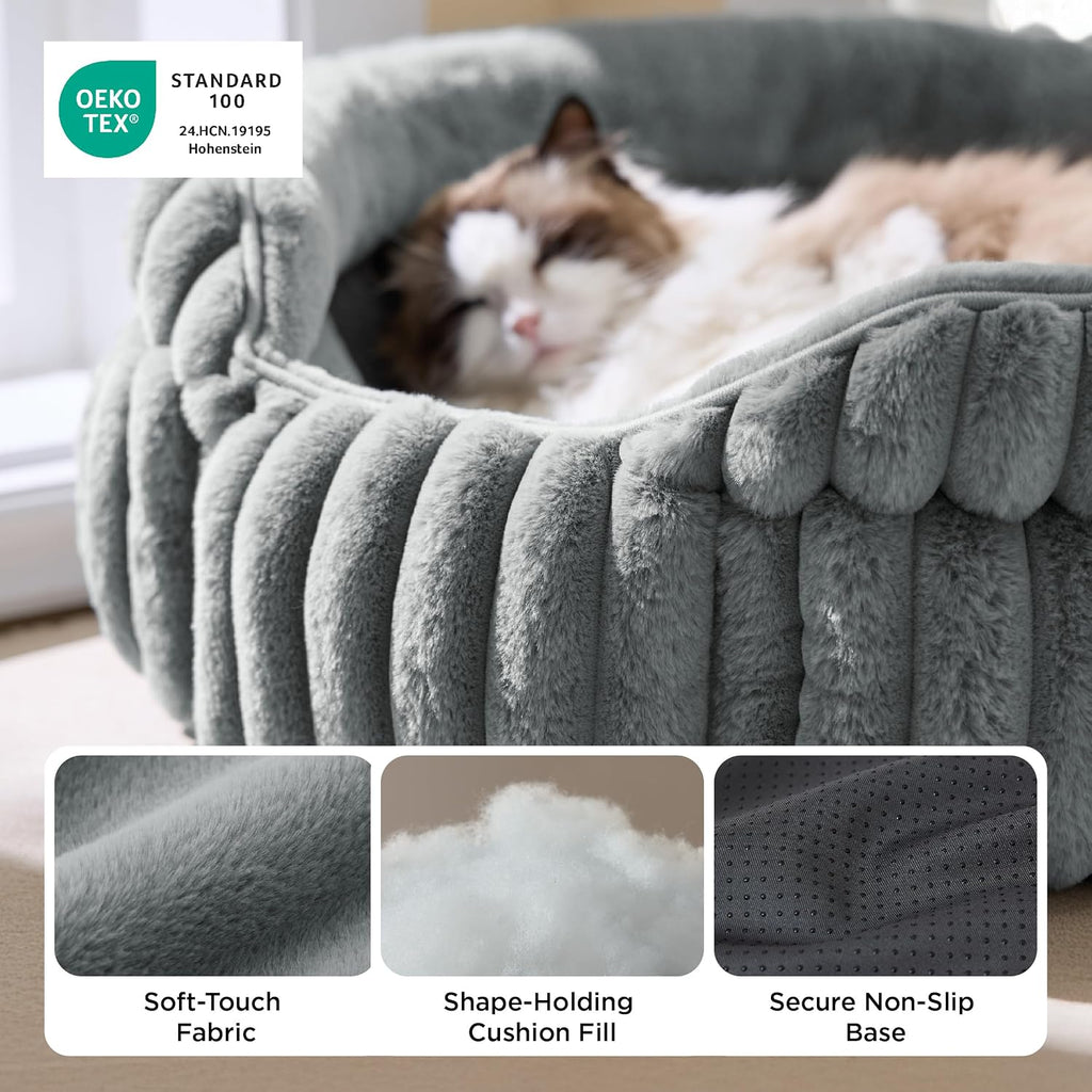 Bedsure ComfyFleece® Washable Cute Small Medium Dog Bed,Round Pet Bed,26in