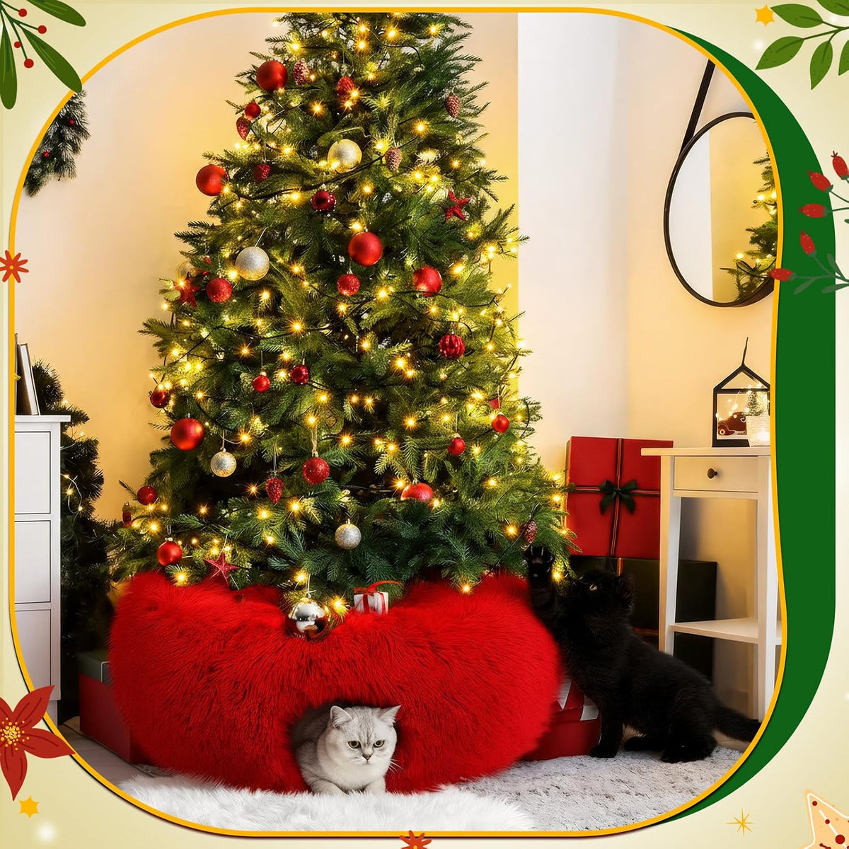 Thyle Christmas Cat Tunnel Bed, Red, 3ft X 3ft X 9.8in, Plush