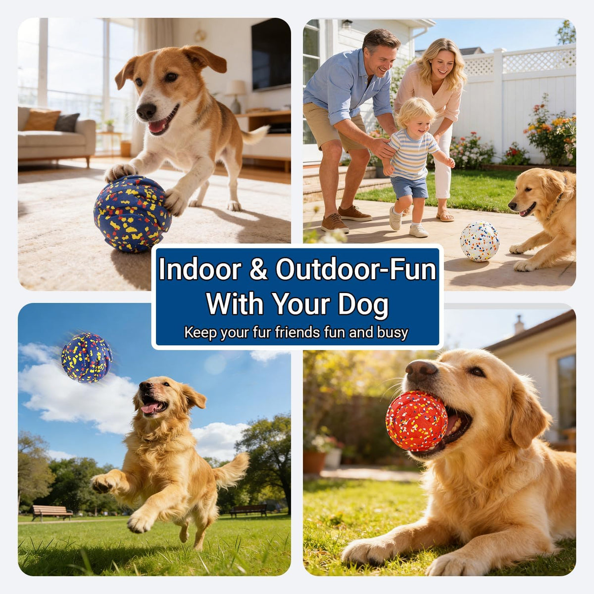 Mankoda Durable Dog Toy Ball, 5" Big Ball for Aggressive Chewers - Blue | Hollow Design, Bouncing & Lightweight, ETPU Non-Toxic Chewing, Built-in Bell, Dog Herding Toy for Medium / Large Dogs