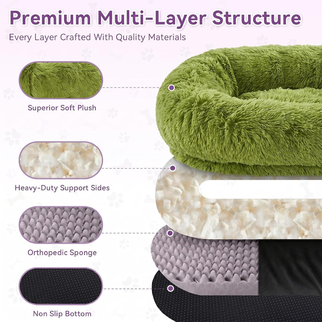 Human Dog Bed, Oversized Plush Lounger Bed with Plump Pillow and Blanket