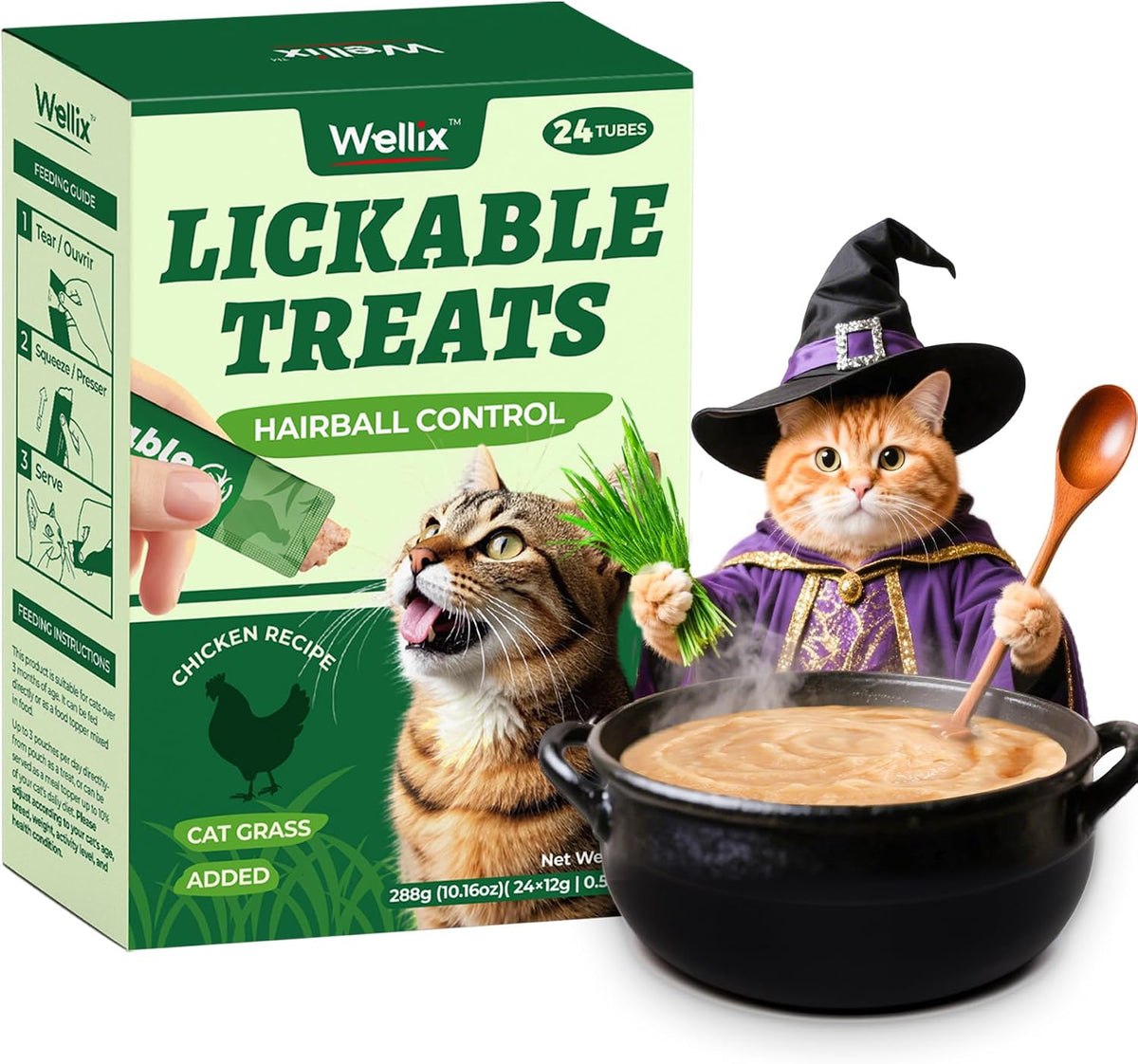 Wellix Lickable Cat Treats Grain-Free Chicken & Cat Grass Flavor (24 Count)