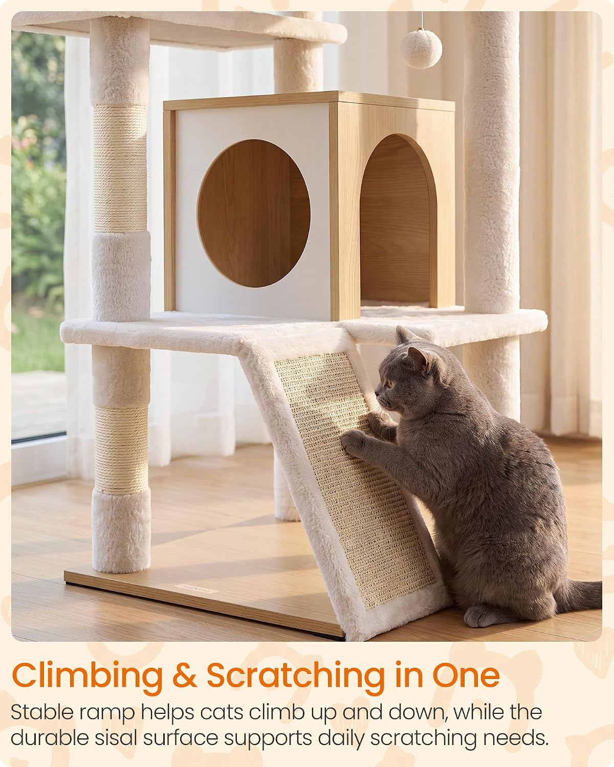 Feandrea Cat Tree, 5-Tier Cat Tower with 2 Condos, 55.1 in