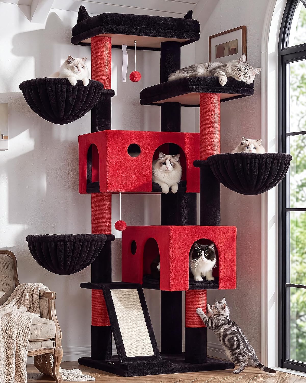 Globlazer Large Cat Tree 72in Tall Cat Climbing Tower, F72G, Gothic
