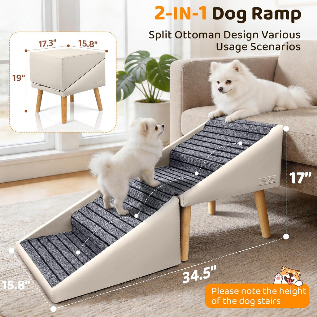Dog Stairs for Small Dogs,17" H 4‑Step Non‑Slip Dog Ramp for Couch Low Bed