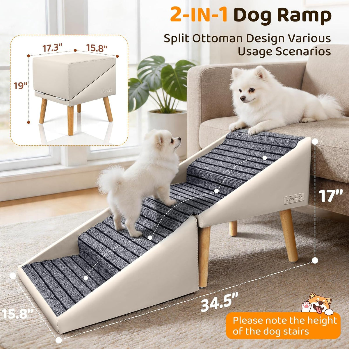 Dog Stairs for Small Dogs,17" H 4‑Step Non‑Slip Dog Ramp for Couch Low Bed