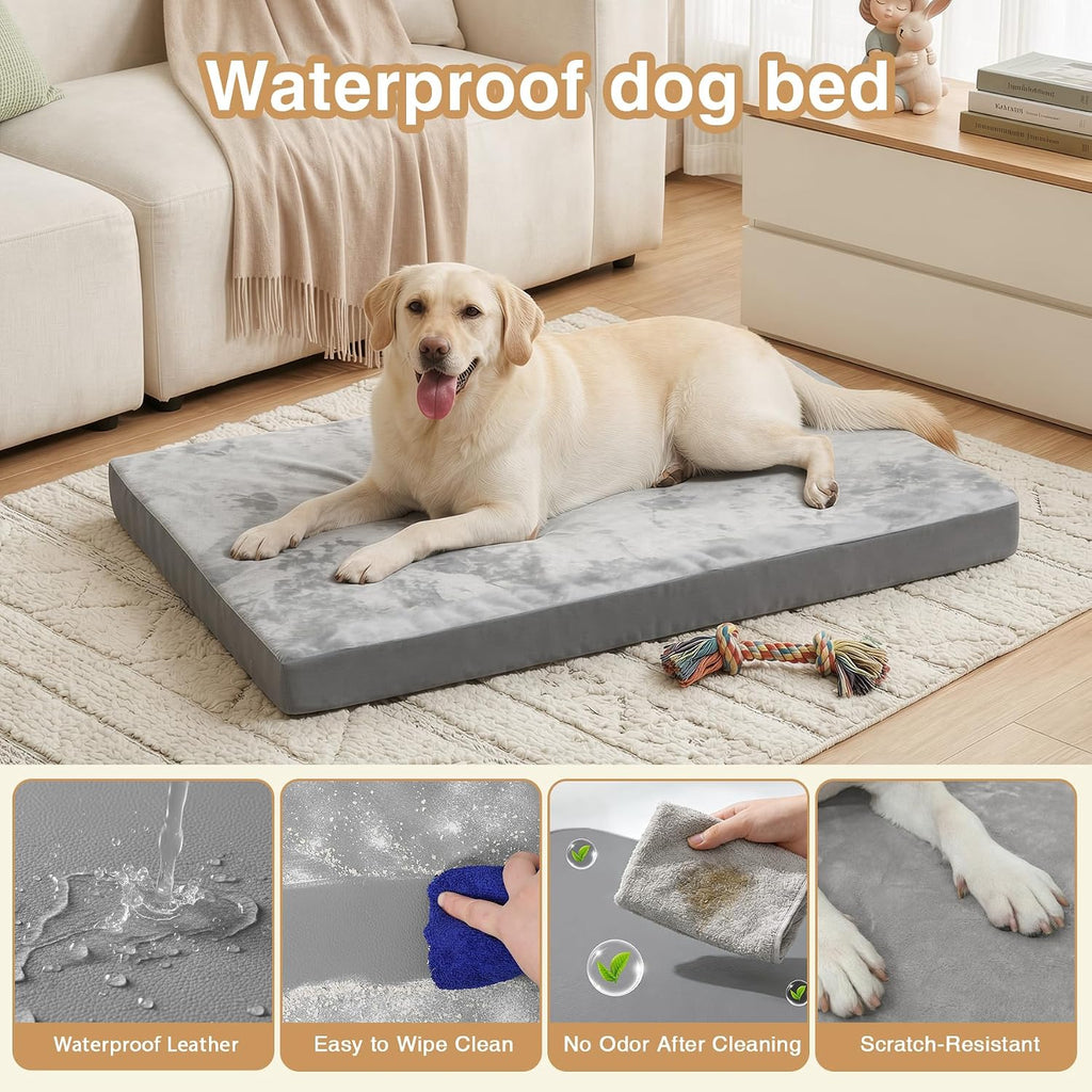 XXL Dog Bed Waterproof Outdoor Washable Foam Large Crate Pad 48" Anti-Slip