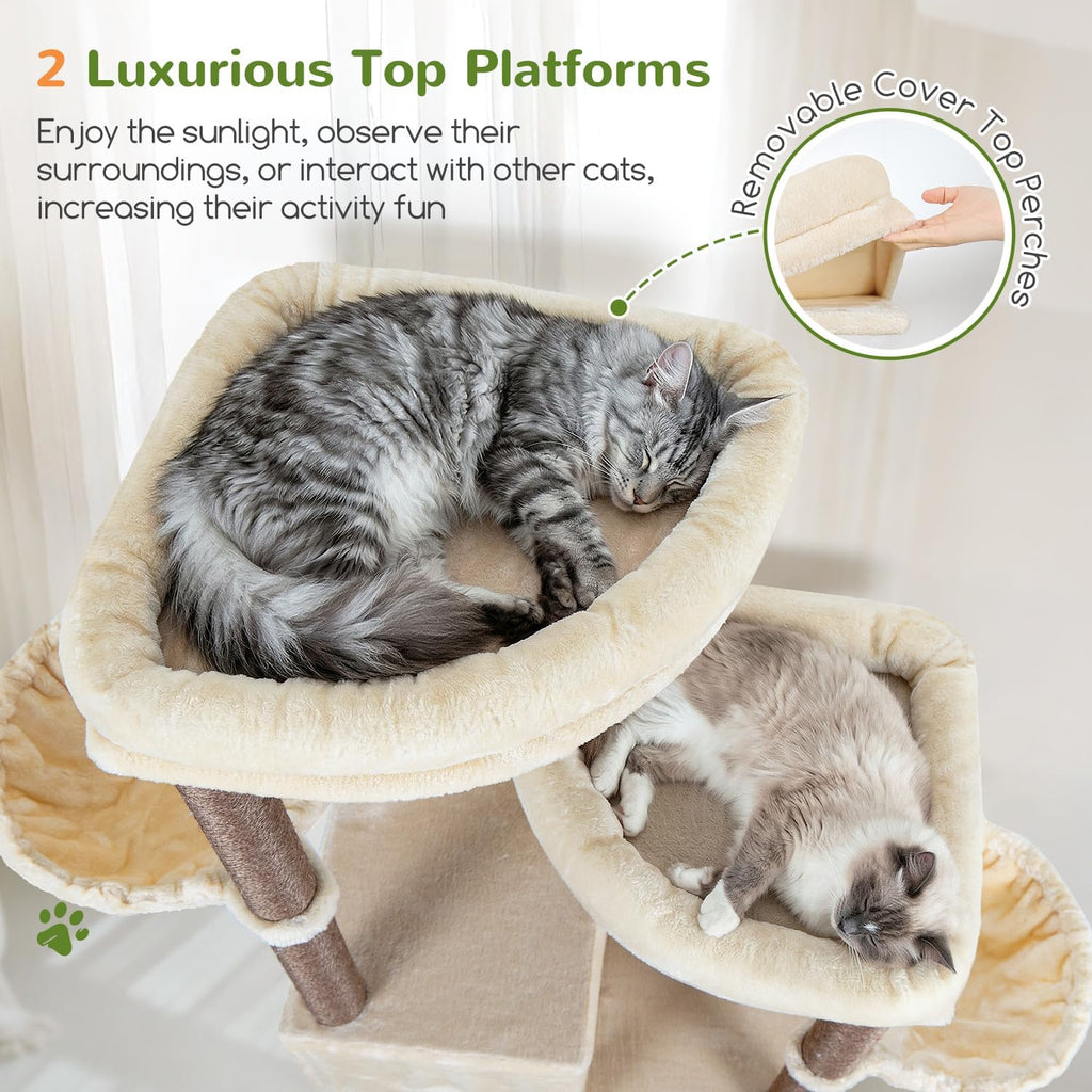 Globlazer Cat Tree Tower for Indoor Cats Large Adult, S63, Beige