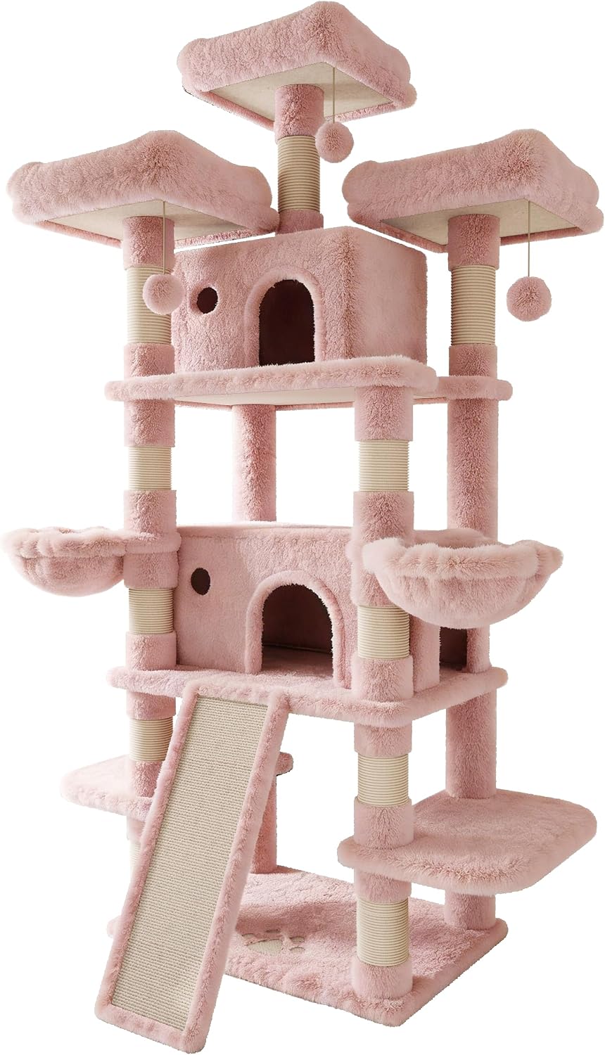 SHA CERLIN 81 Inches Extra Large Cat Tree for Indoor Adult Cats/XXL Big Cat Tower with Condo/Cozy Perches/Sisal Scratching Posts and Hammocks/Activity Center/F80/Heavy Duty/Pink
