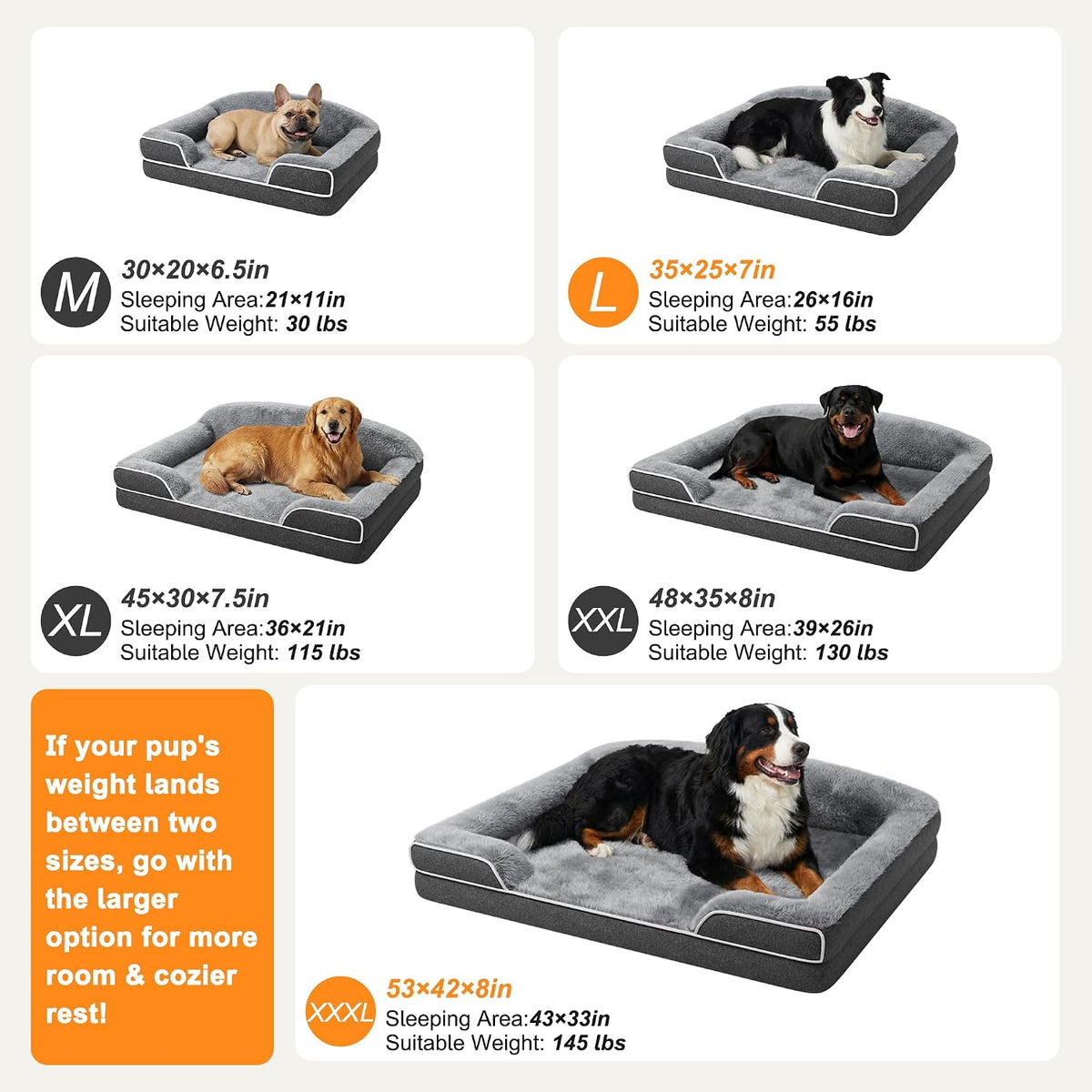 Extra Large Orthopedic Dog Bed, 53"x42", XXXL Washable Pet Couch Bed