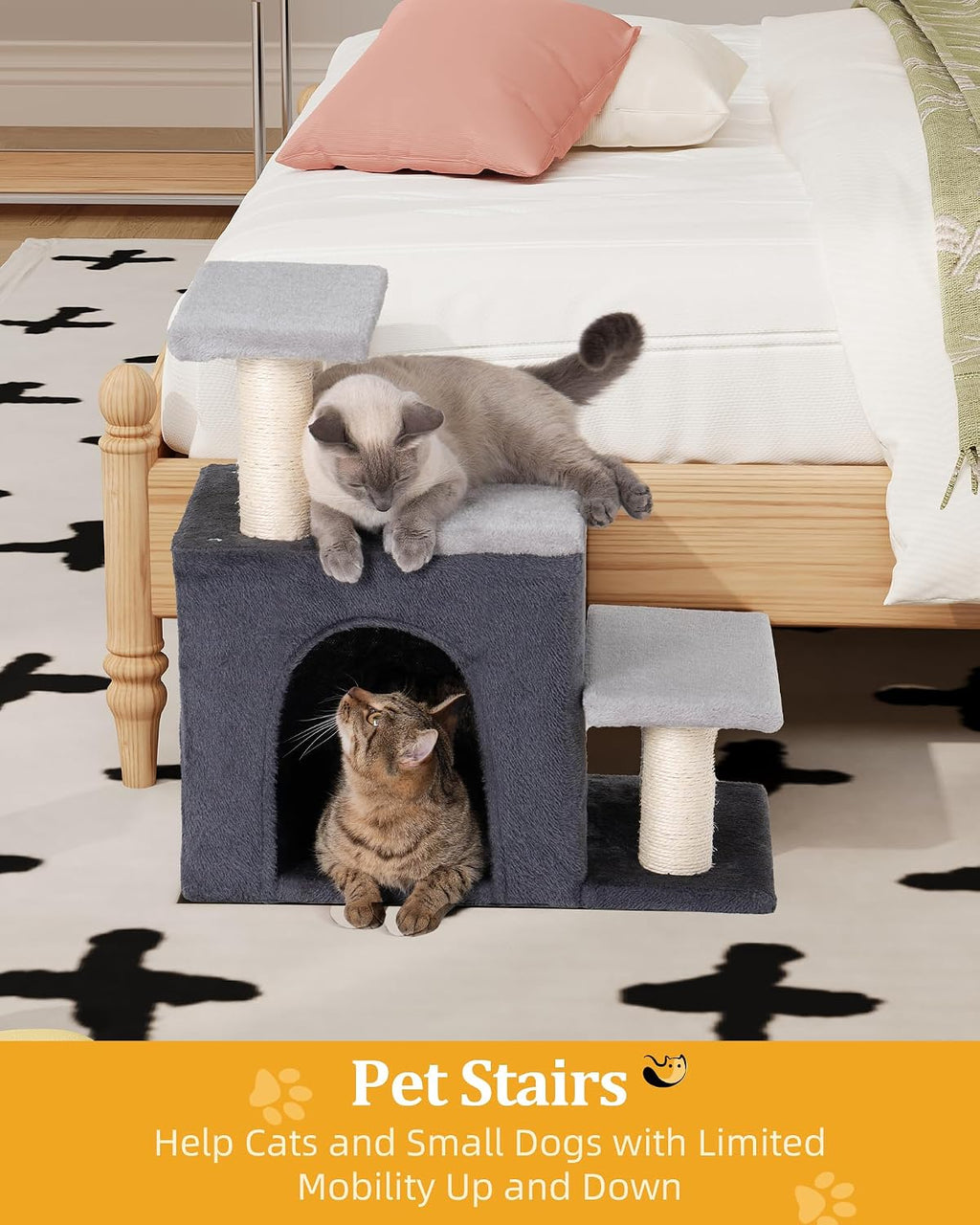 Aechonow 3-in-1 Pet Stairs for Cats, Dog Steps for Small Doggie Rabbits