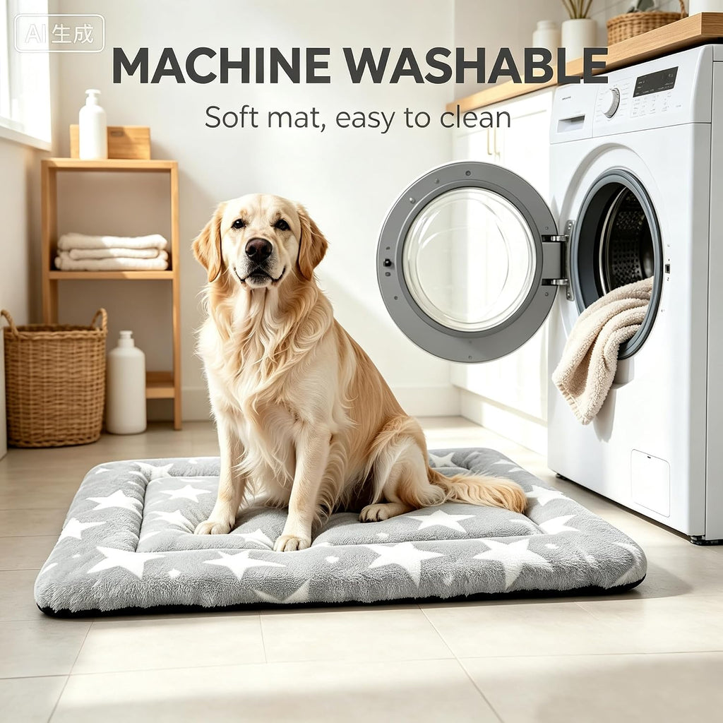 Dog Bed Mat – Soft & Comfortable Dog Kennel Pad for Crate – Durable Crate Bed & Mat for Dogs & Cats – Ideal for Crate, Kennel, and Home Use (Big&Little Stars Grey, L(35"*23"*1.5"))