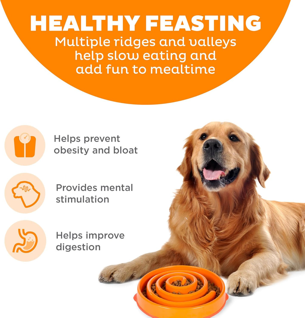 Outward Hound Fun Feeder Slo Bowl – Large 4‑Cup Capacity, Slow Feeding, Medium to Large Dogs, Non‑Slip, Orange, Swirl Pattern | Slows Fast Eaters, Can Aid Digestion, Holds 4 Cups Dry or Wet Food, Non-Slip Base, Easy Clean, No BPA, Medium to Large Dogs 