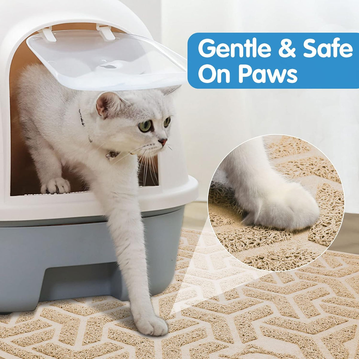 UPSKY Waterproof Cat Litter Mat Large 35" x 24" Soft on Kitty Paws, Beige | Litter Box Mat, Cat Litter Mat Litter Trapping Mat, Waterproof Scatter Control, For Indoor Cats, Easy to Clean