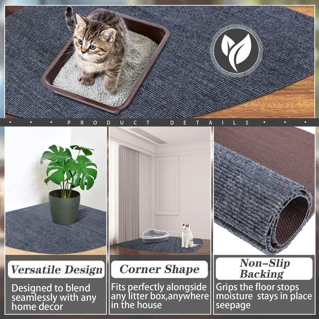 Tinideya 2 Pcs Corner Cat Litter Mat Waterproof Litter Box Mat, Gray