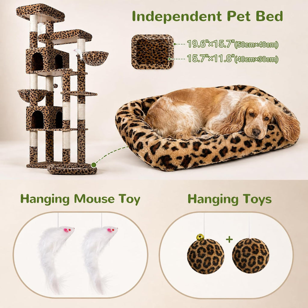 Globlazer Sturdy Extra Large Cat Tower for Indoor Cats, S81C, Leopard Print