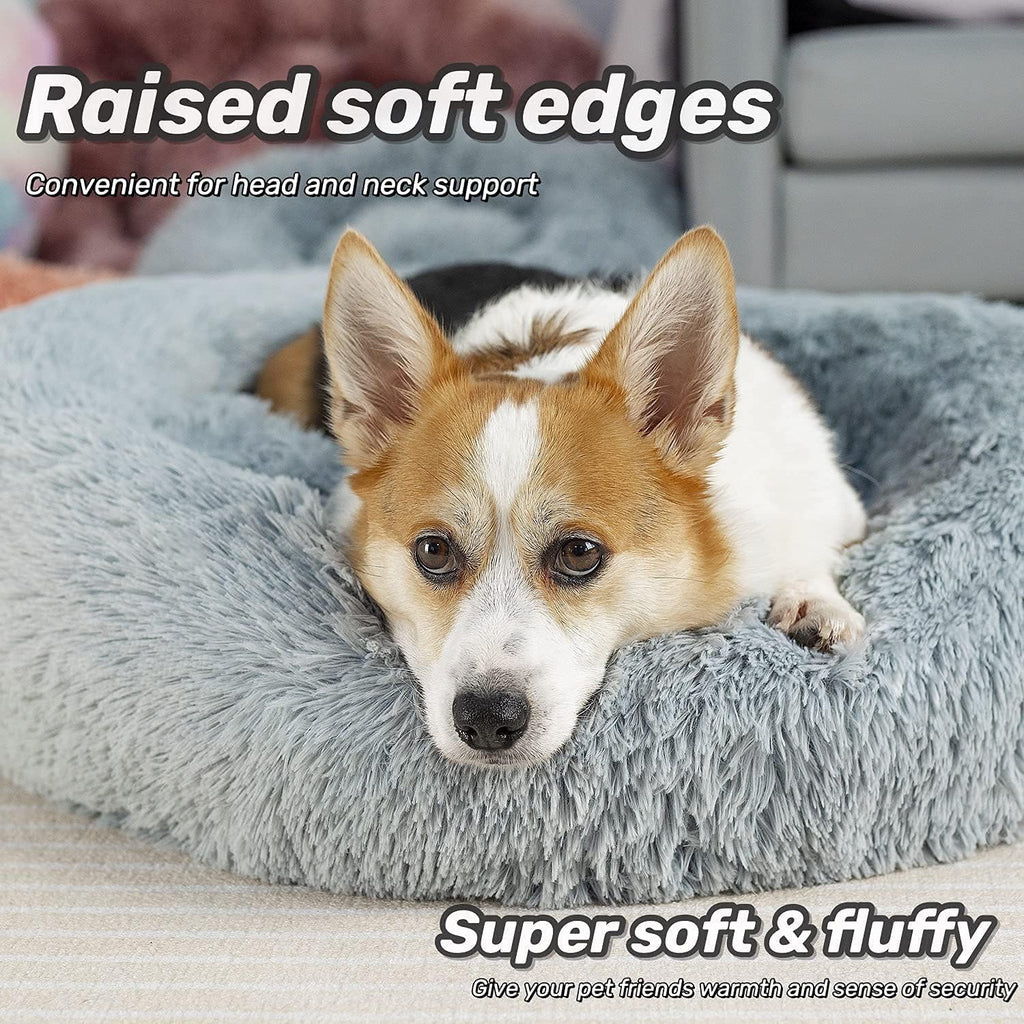 Anti Anxiety Round Fluffy Plush Faux Fur Warm Washable Dog Bed & Cat Bed, Original Bed for Small Medium Large Pets,Used to Relieve Joints and Improve Sleep（20"/24"/27''） (24", Light Grey)