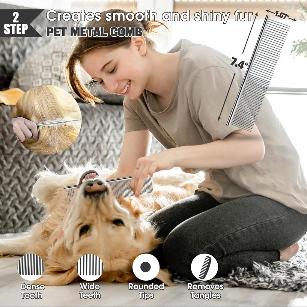 Bonteck Dog Slicker Brush for Dogs Grooming Kit 5PCS Long Haired Doodles | Goldendoodles Poodles, Skin Friendly Deshedding, Comb and Rake, Removes Undercoat, Professional Detangling, Large, Purple