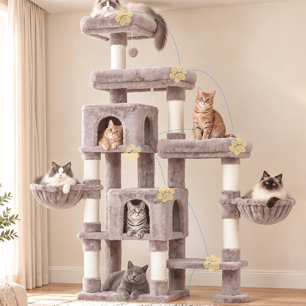 Hey-brother Cat Tree Tower with Stable Extended Base, 3 Platforms, MPJ038MU