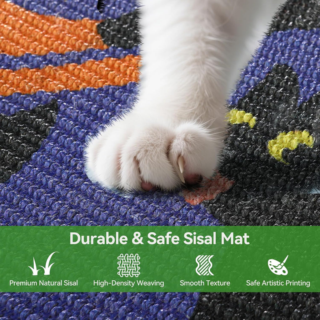 3-in-1 Sisal Cat Scratcher Mat with Sticker Tape Floor & Wall Scratch Pad