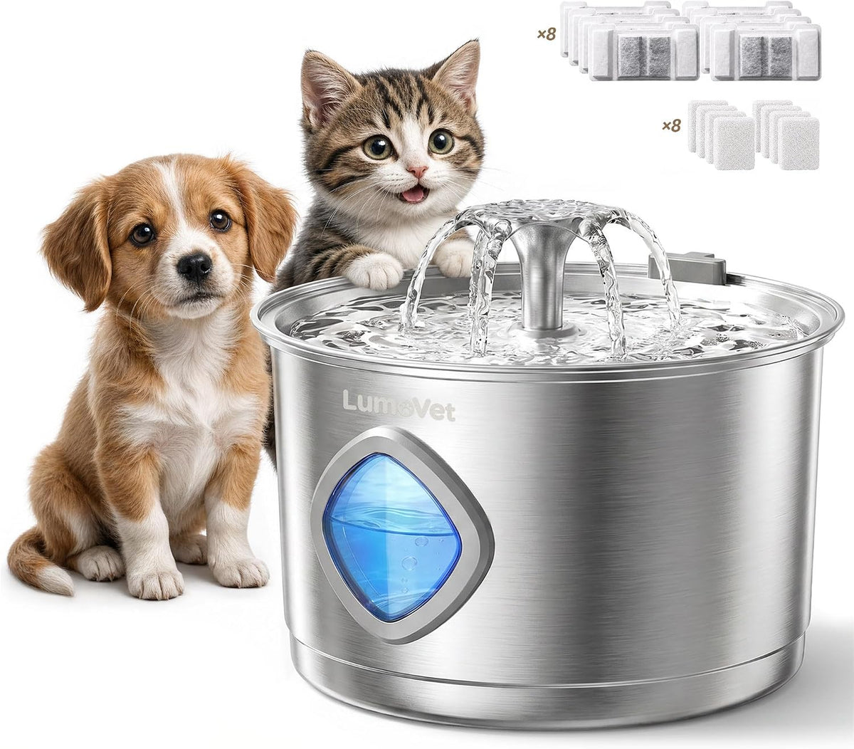 Cat Water Fountain Stainless Steel, 2.8L Quiet Dog Water Fountain