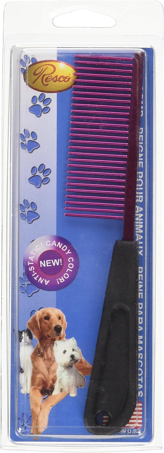 Resco Professional Anti-Static Dog, Cat, Pet Comb for Grooming, Steel Pins, Medium Tooth Spacing, Candy Red