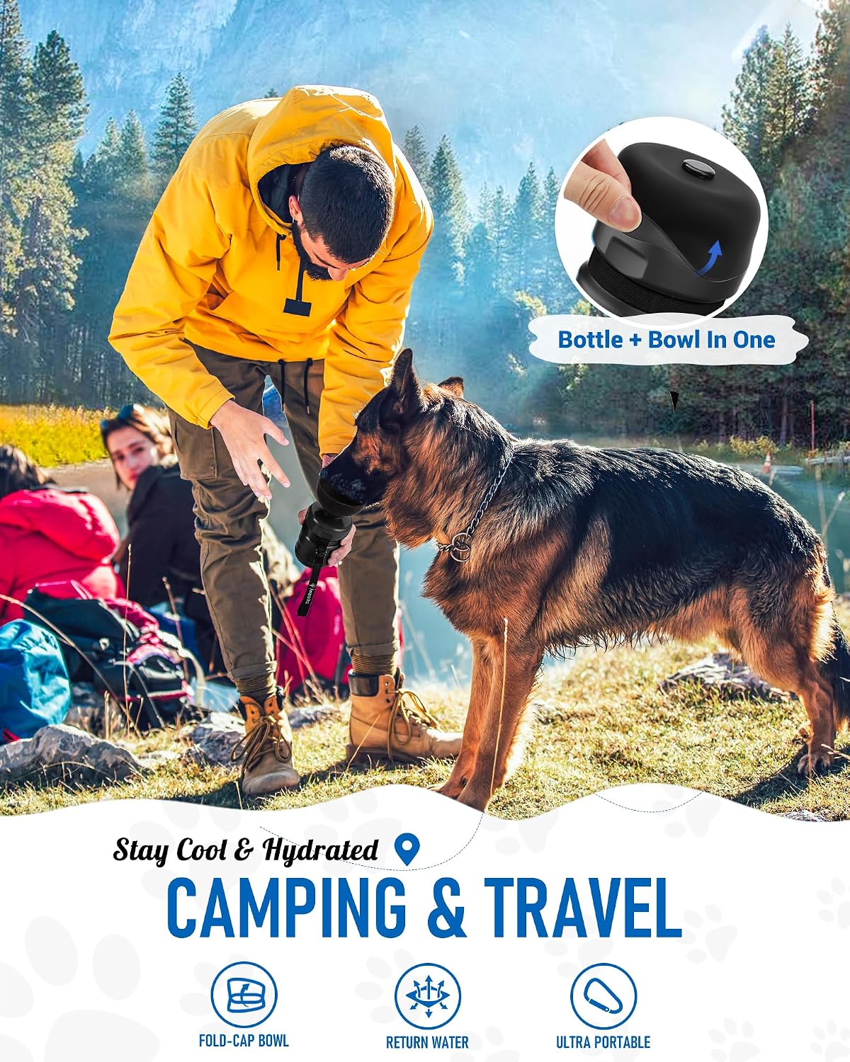 lesotc Dog Water Bottle, Portable Water Dispenser with Travel Water Bowl, Leak Proof Pet Travel Squeeze Bottle, Puppy Essentials Dog Stuff Accessories for Outdoor Walking, Hiking, Camping 