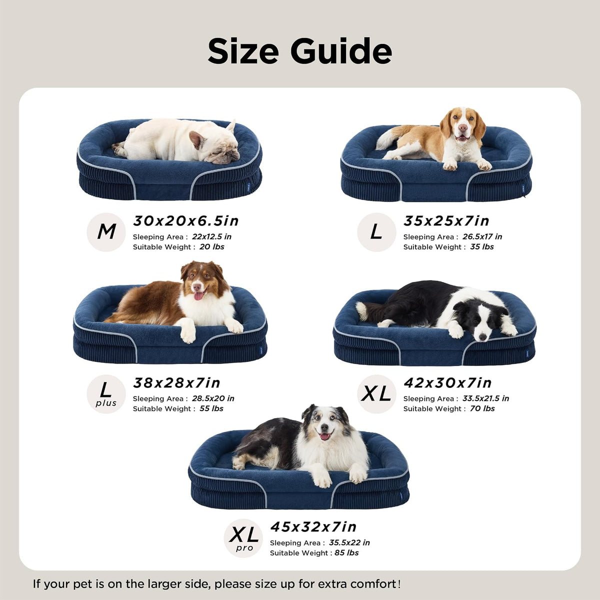 Bedsure XL 360°Oval Bolster Orthopedic Dog Beds Large Sized Dog,42" Blue