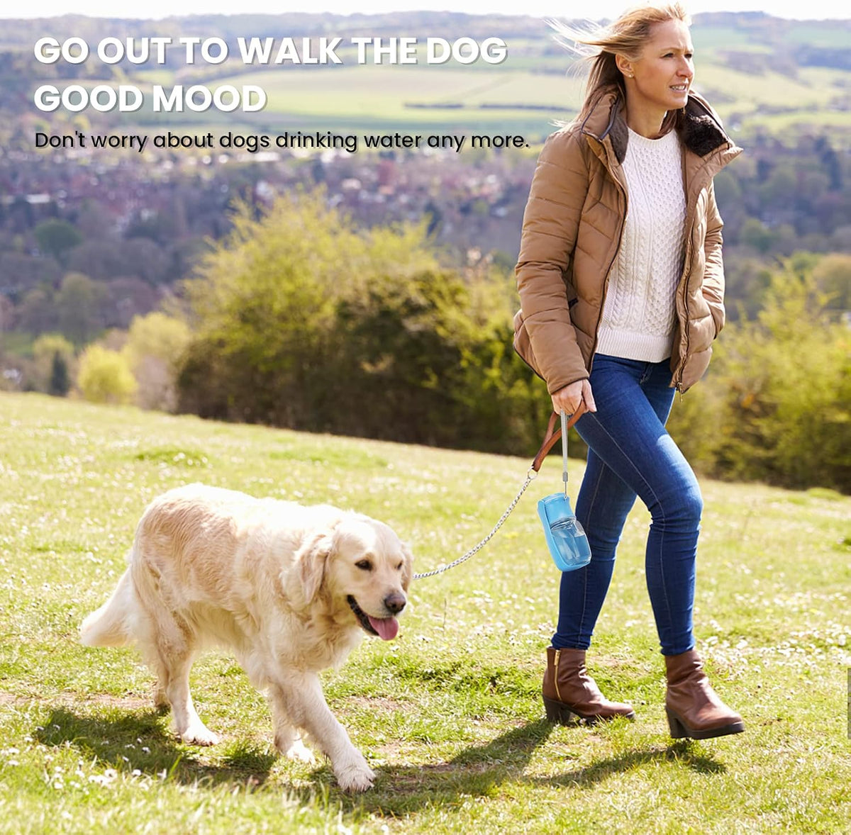 Portable Dog Water Bottle, Foldable Water Bottle for Dog, SkyBlue, 12oz | Leak Proof Dispenser, Dishwasher Safe, Puppy Travel Water Bowl Fit for Cat, Rabbit, Small Animals Walking, Hiking, Travel