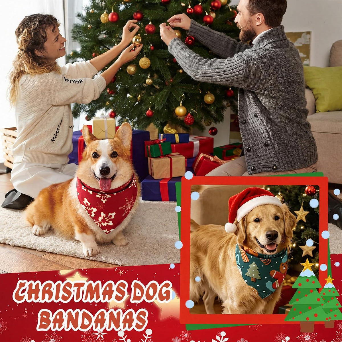Huhumy 100 Pcs Christmas Dog Bandanas Bulk Bandanas for Medium Large Dogs