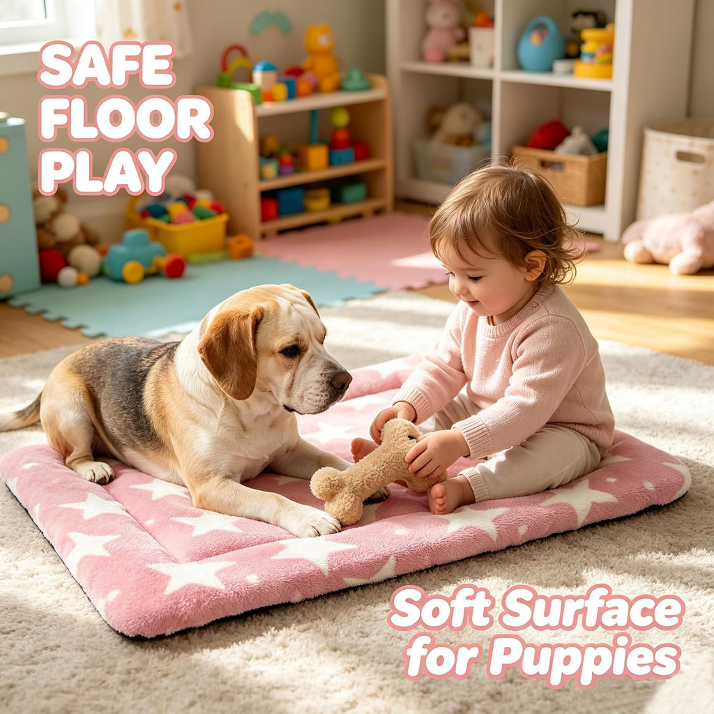 Dog Bed Mat,Reversible & Ultra Soft Kennel Pad-Machine Washable Pet Bed for Dogs & Cats-All-Weather Crate Liner for Crates,Carriers & Travel (Big Star&Pink, 30.0" L x 20.0" W x 1.5" Th)