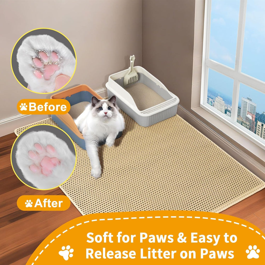 Cat Litter Box Mat-Super Large 47''x36'' Litter Trapping Mat for Cat-XXL Litterbox Matt for Floor-2 Layer Catcher Rug for Pet kitty Litterbox-Waterproof Urine Proof,Non-Slip