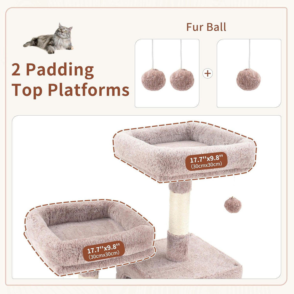 Gitelsnour Cat Tree Tower Multi-Level with 2 Scratching Boards, GCT022MU