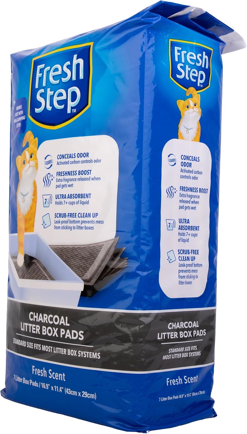Fresh Step Charcoal Cat Litter Box Pads, Activated Carbon, 7 Count