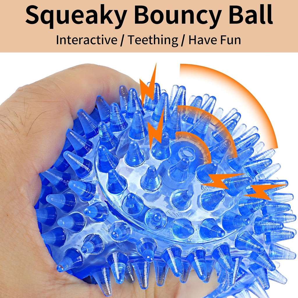 6 Pack Squeaky Spiky Dog Balls, Puppy Chew Toys for Teething, Medium | Food-grade TPR Rubber Durable, Interactive Fetch Floating Dog Pool Ball Toy for Chewers for Small Medium