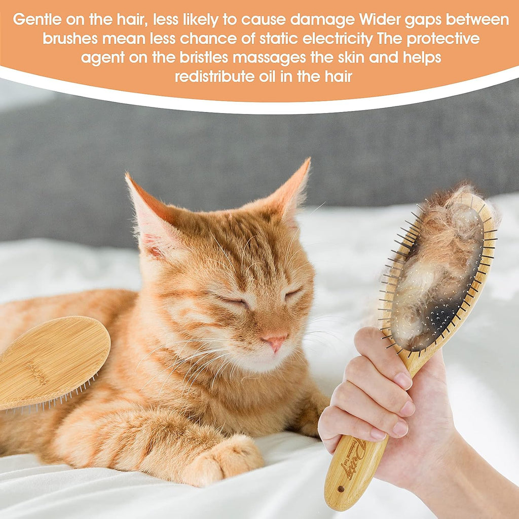 Molain Dog Grooming Brush - 20mm Stainless Steel Round Pins, Bamboo Handle, No Scratch Brush for All Hair Types (1Pc)