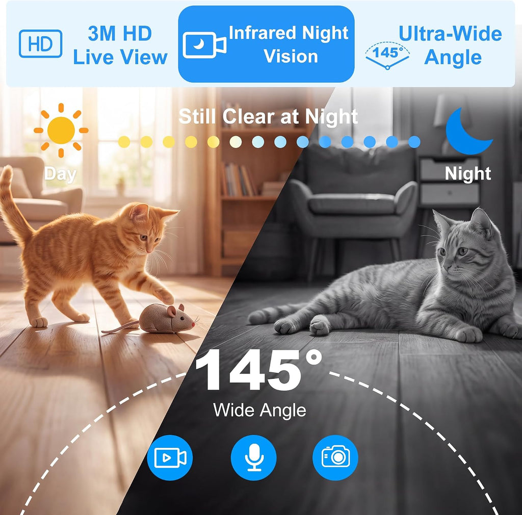 Automatic Cat Feeder with 2K Camera 5G WiFi 4L Timed Dry Food Dispenser APP Control, 15 Meals Programmable 1-20 Portion Per Day Dual Power Supply with Stainless Bowl for Multiple Pet Easy Clean