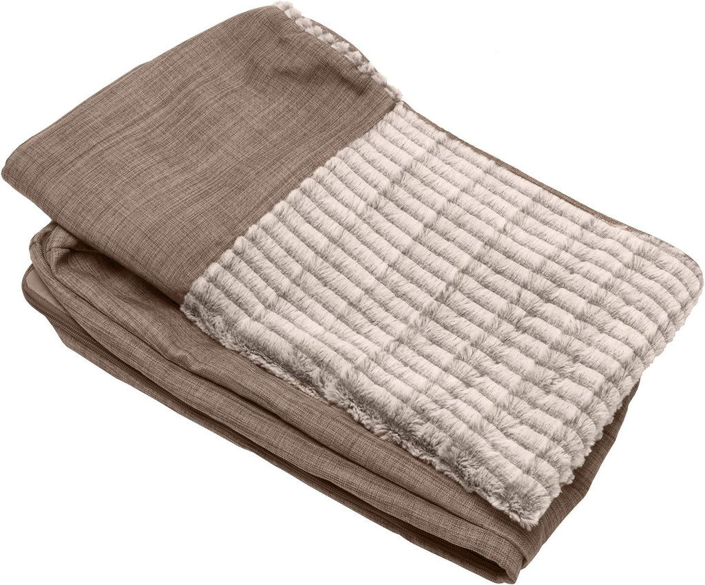 Furhaven Replacement Dog Bed Cover Luxe Faux Fur & Performance Linen Sofa-Style, Machine Washable - Woodsmoke, Jumbo (X-Large)