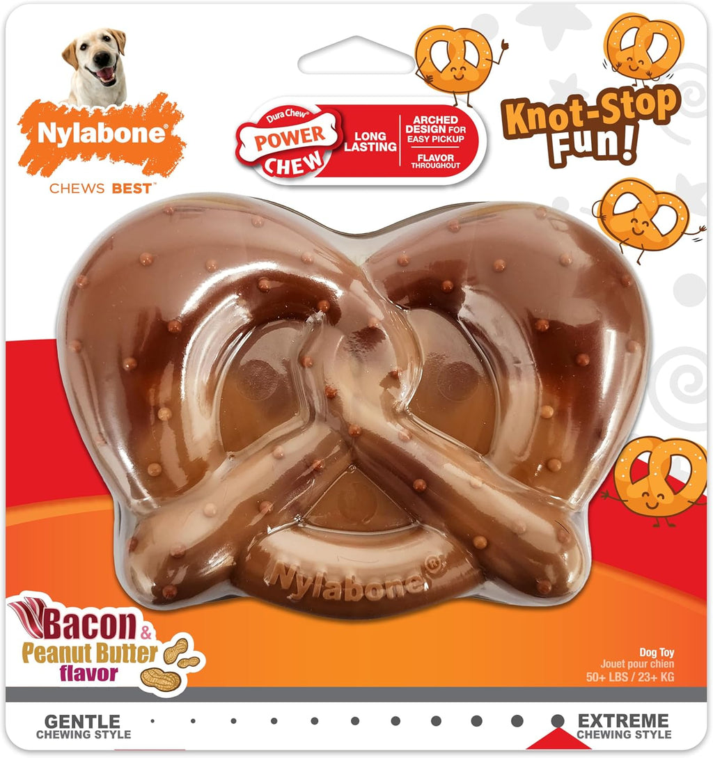 Nylabone Power Chew Pretzel Dog Chew Toy, X-Large | Bacon & peanut butter flavor, durable, long lasting, discourages destructive chewing, flavor throughout, for dogs 50+ lbs