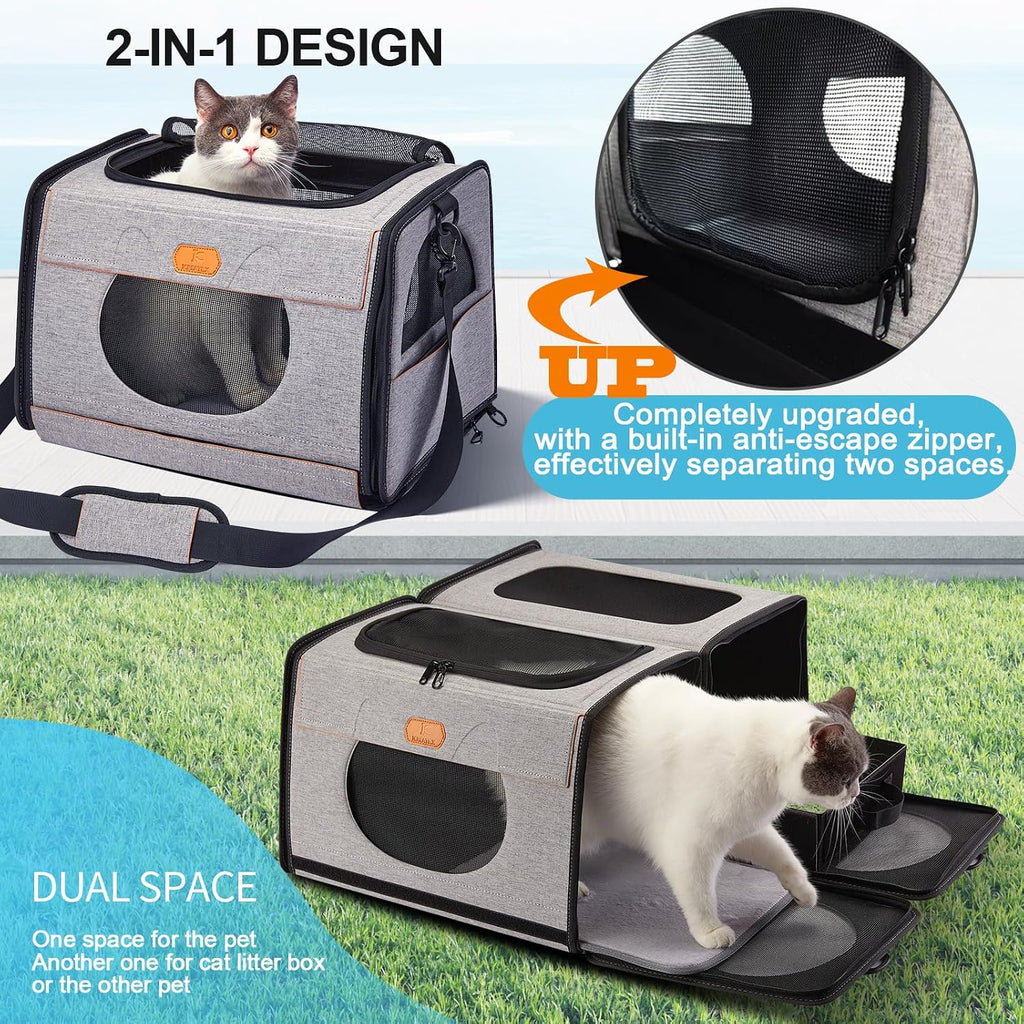 Cat Travel Carrier with Litter Box, Large Cat Carrier for Car