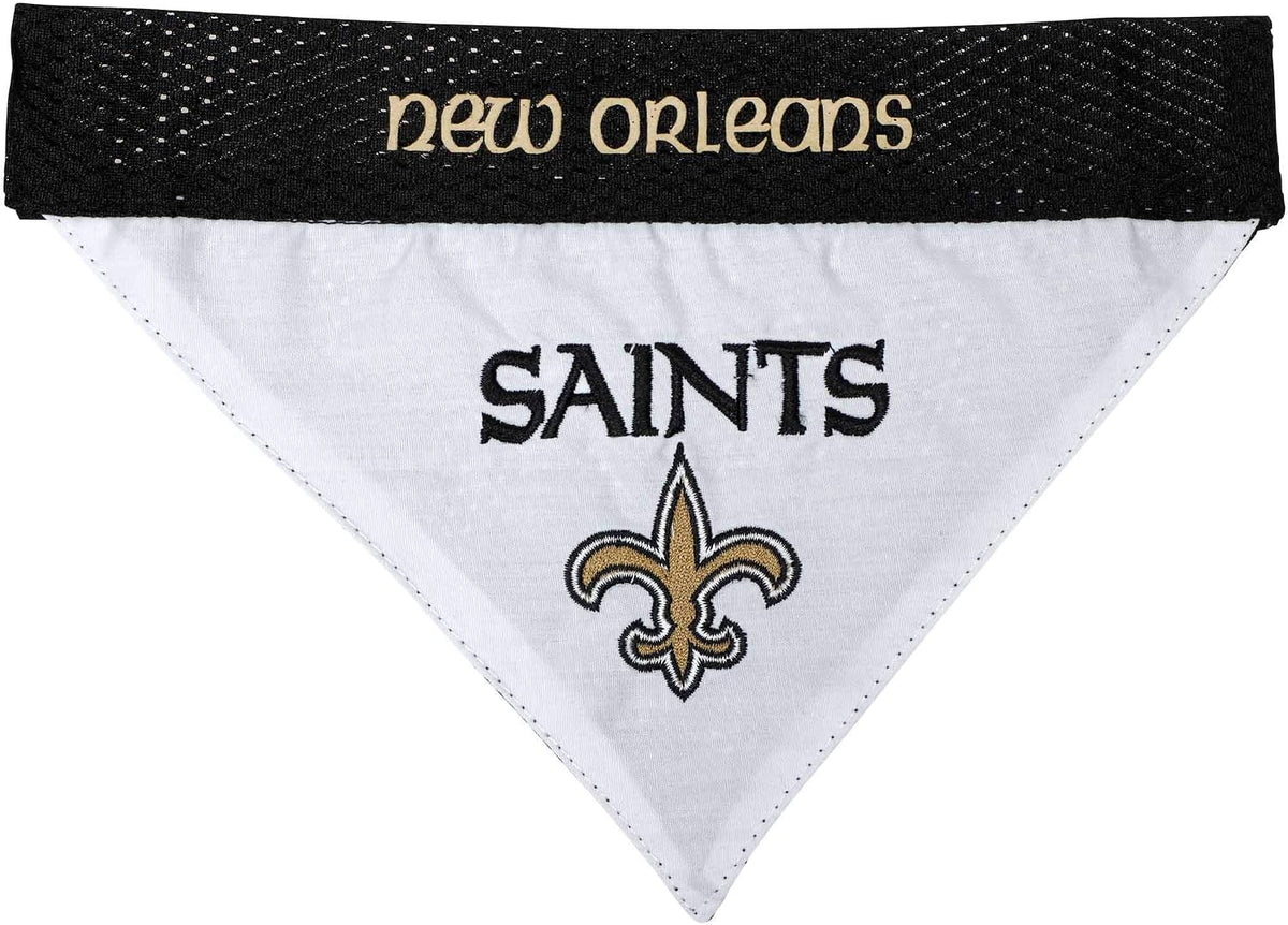 Pets First NFL DOG BANDANA - NEW ORLEANS SAINTS REVERSIBLE PET BANDANA. 2 Sided Sports Bandana with a PREMIUM Embroidery TEAM LOGO, Large/X-Large. - 2 Sizes & 32 NFL Teams available