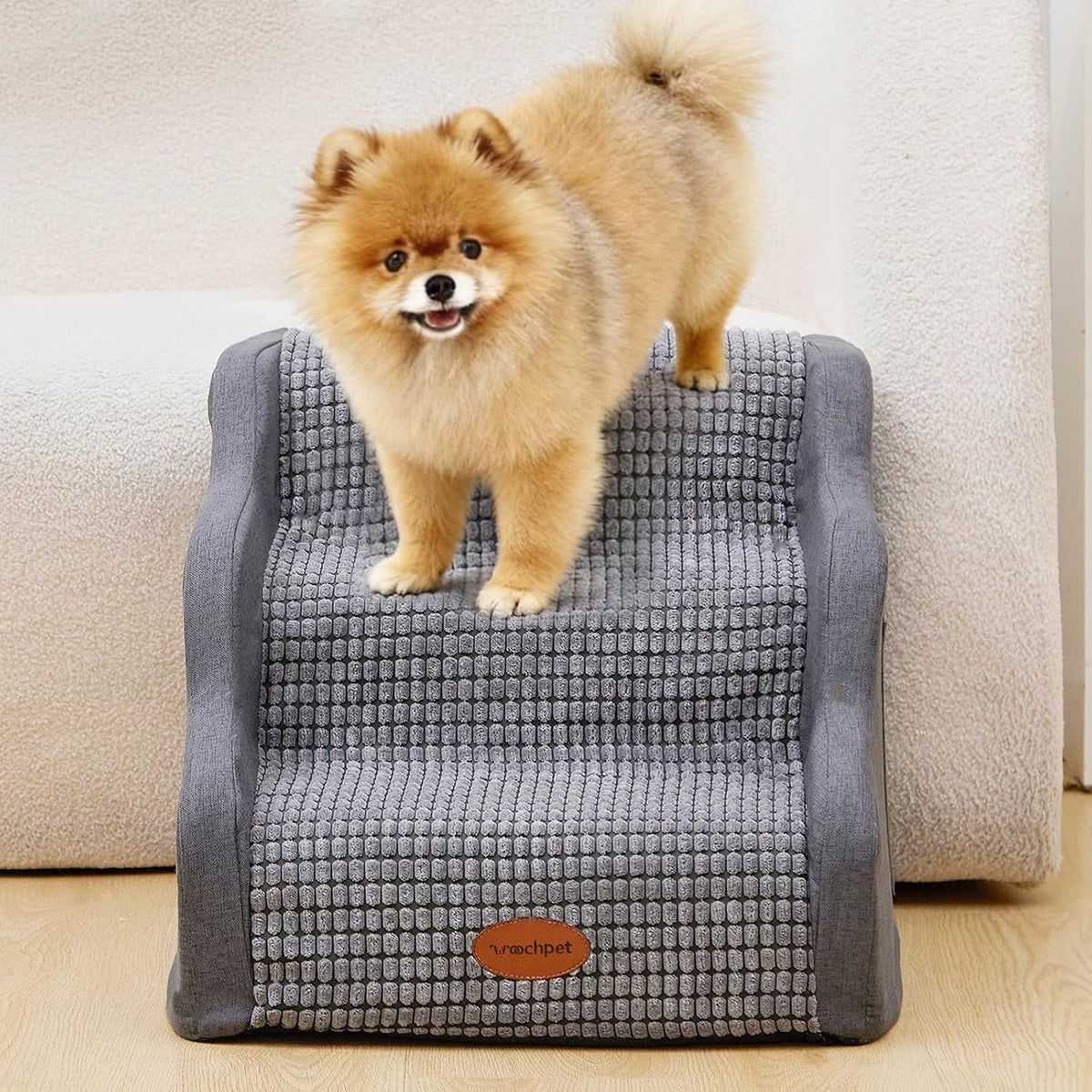 Woochpet 3-Tier Dog Stairs for Beds Foam Ramp Stairs for Couch Dark Grey