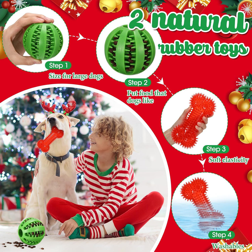 Vinsot 12 Pack Christmas Dog Gifts Large Dog Toys for Aggressive Chewers | Red Green White Dogs Teething Toys with Dental Rope Squeaky Balls and Chew Bone for Medium Large X-Large Breeds Dogs