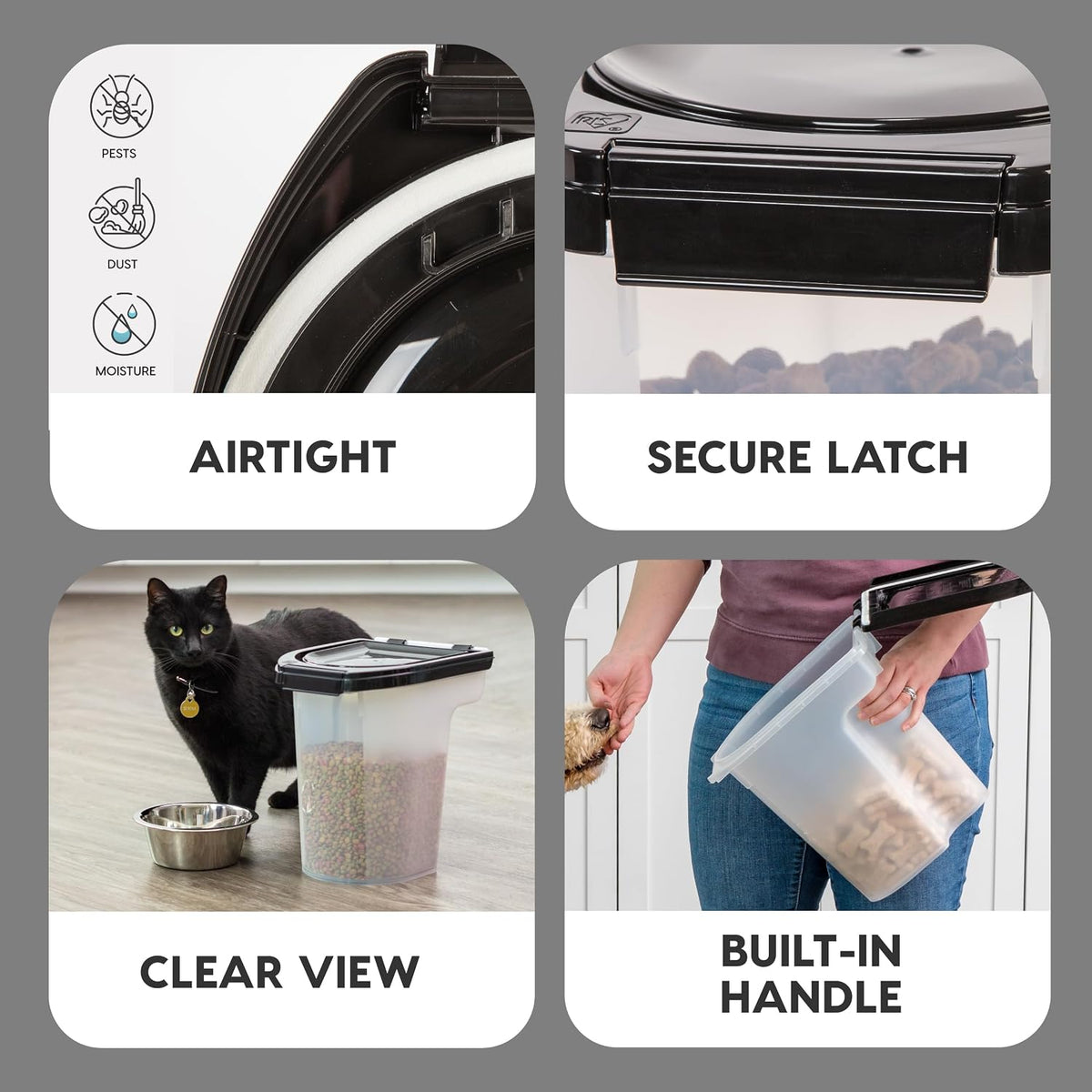 IRIS USA Dog Food Storage Container, Up to 6.5 lbs, Black, Made in USA | Airtight Seal, BPA-Free, Best for Bird Seed, Cat food, Cat Litter, Chicken Feed 