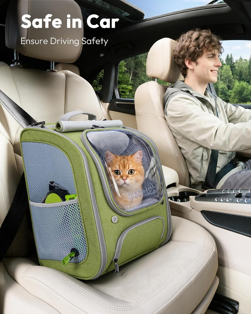 Pecute Cat Backpack Carrier,Large Space Cat Bubble Backpack,Light Green