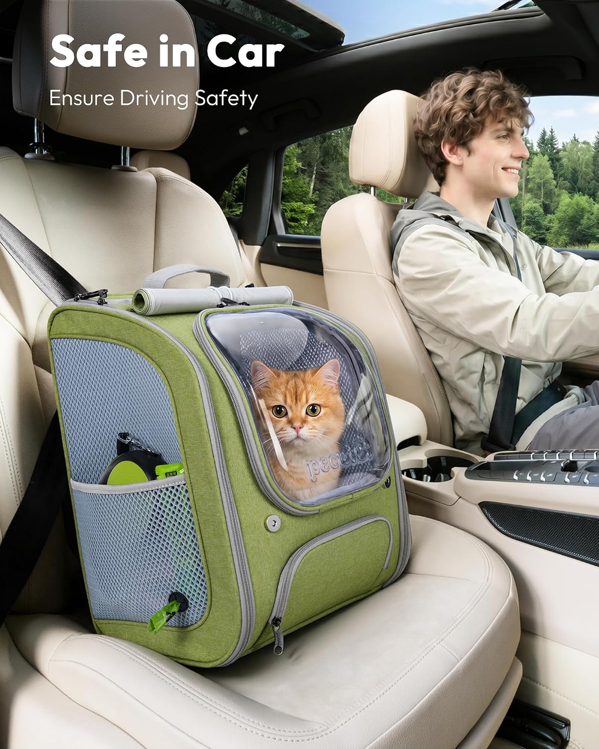 Pecute Cat Backpack Carrier,Large Space Cat Bubble Backpack,Light Green