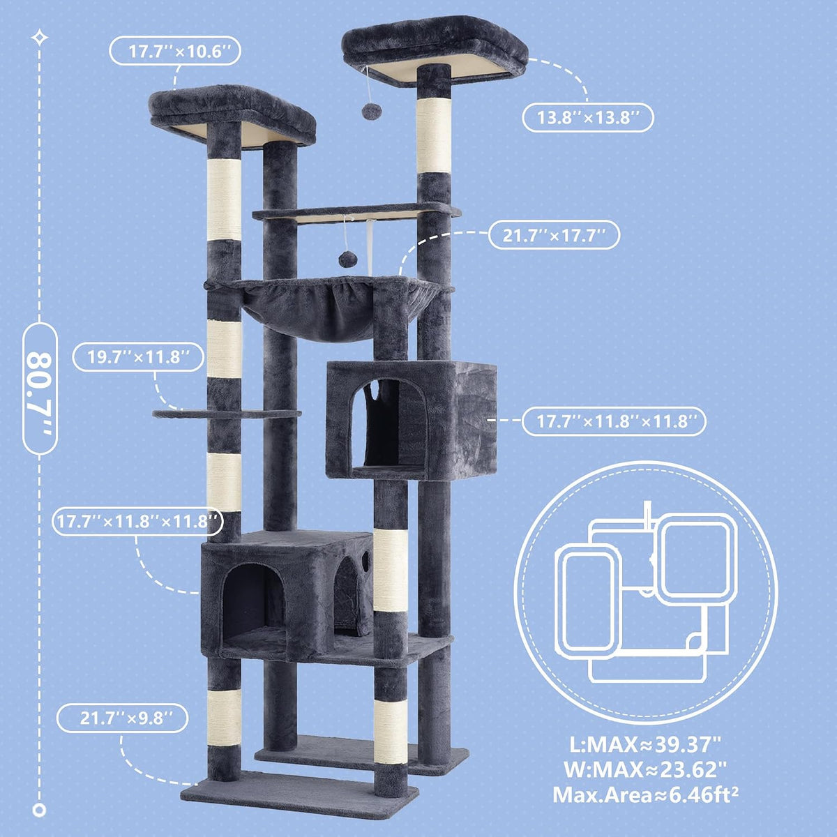 Hey-brother Cat Tree Tower with Multi-Level Duty Scratching Posts, 0MPJ039G