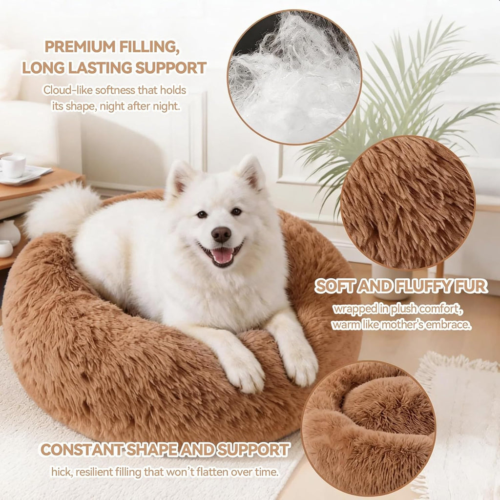 Large Dog Bed, Washable Plush Donut Dog Bed, 36 Inch