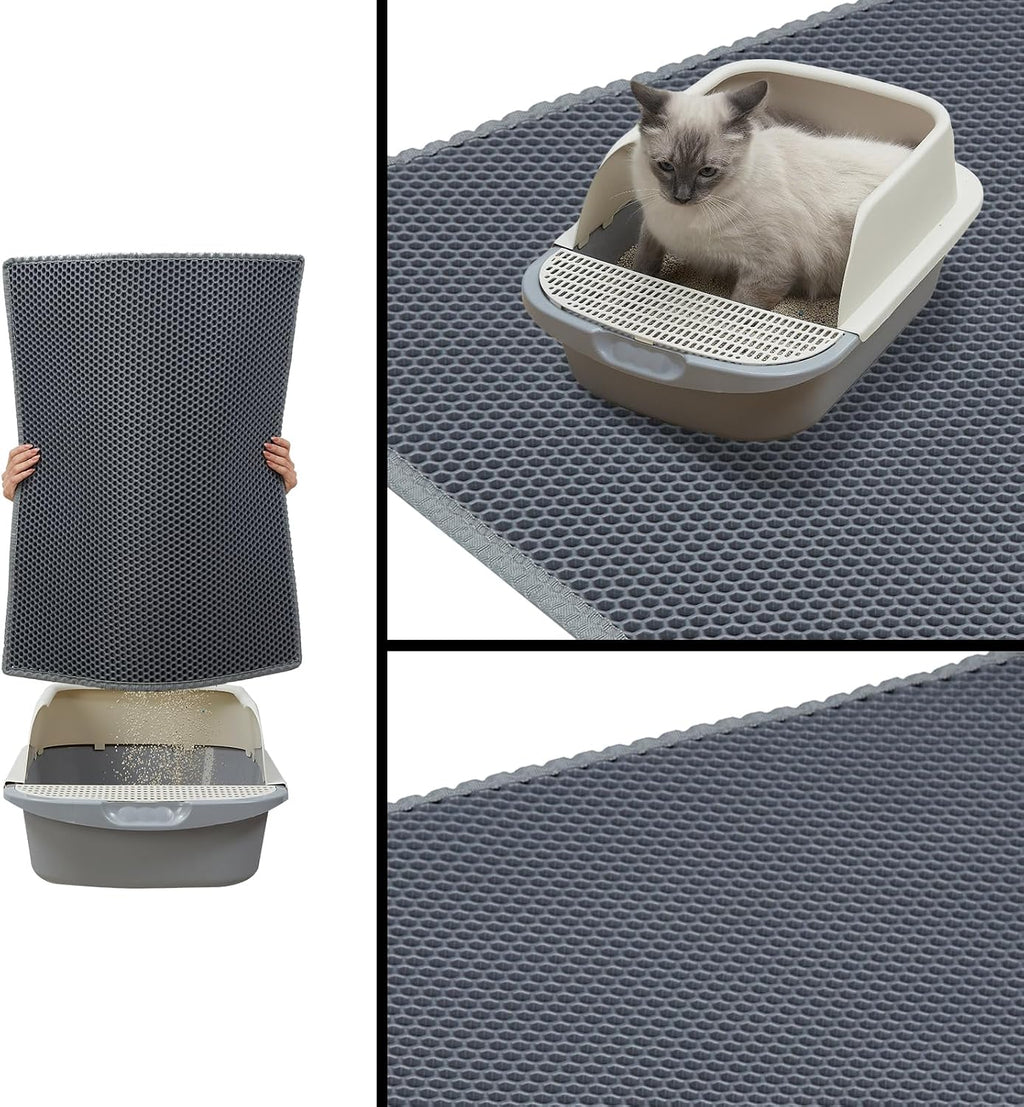 Cat Litter Mats (2-Pack) 24" x 15", Litter Box Mats with Double Layers, Urine-Proof and Non-Slip Litter Trapping Mats, Easy Clean Leakproof , Soft EVA Durable Anti-Scratch Kitty Litter Mat, Grey