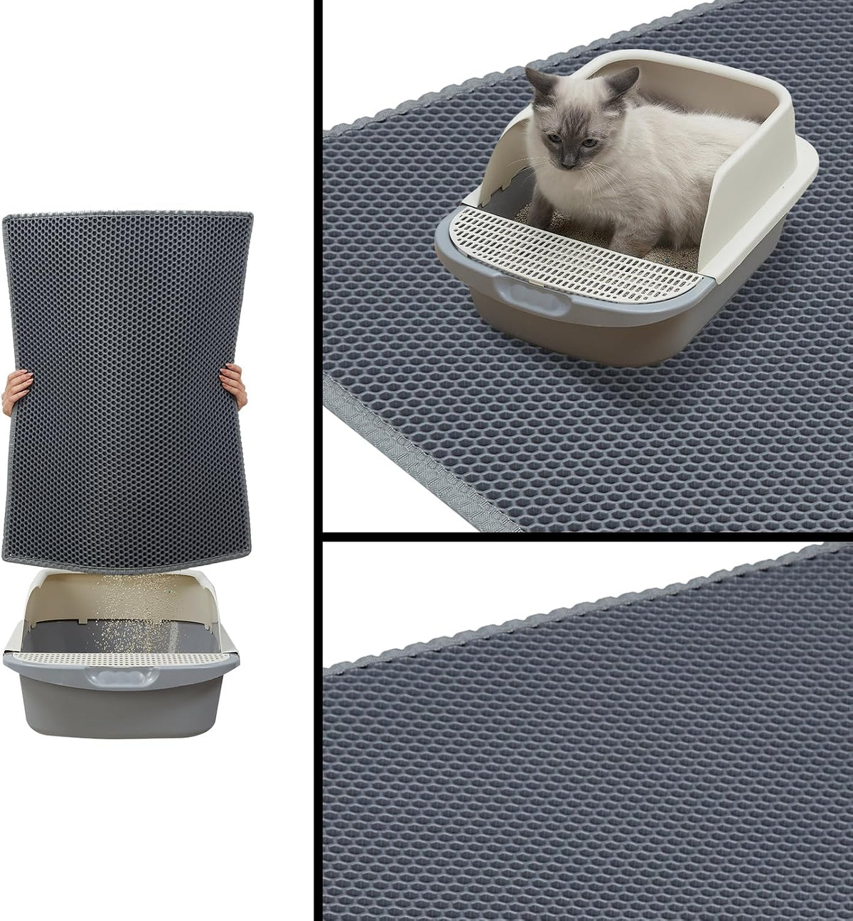 Cat Litter Mats (2-Pack) 24" x 15", Litter Box Mats with Double Layers, Urine-Proof and Non-Slip Litter Trapping Mats, Easy Clean Leakproof , Soft EVA Durable Anti-Scratch Kitty Litter Mat, Grey