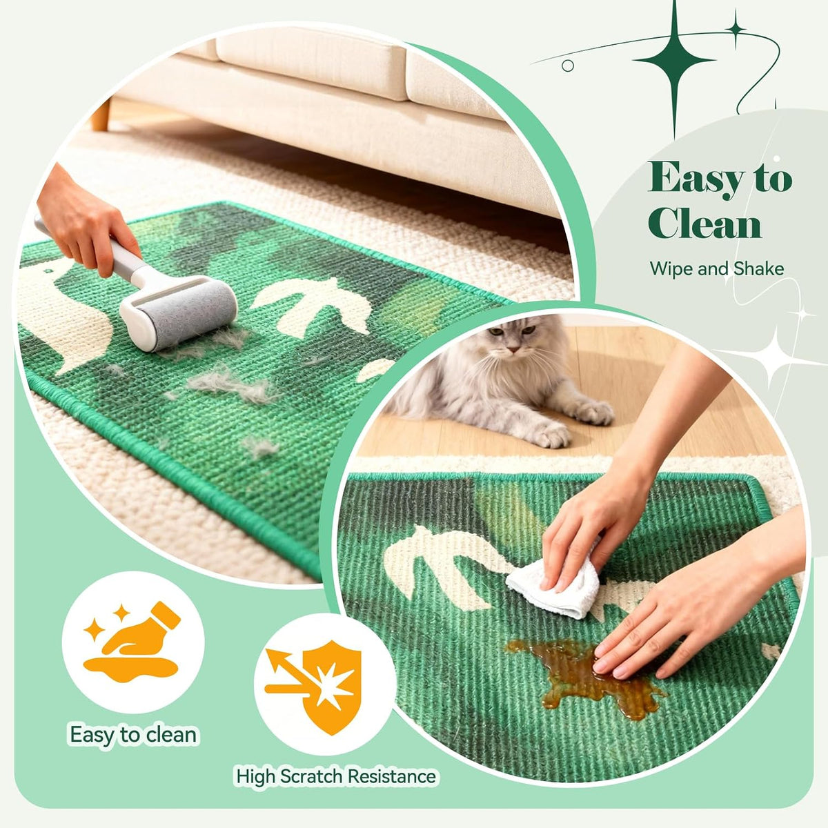 Sisal Cat Scratcher Mat Floor & Wall Cat Scratching Pad with Sticker Tape
